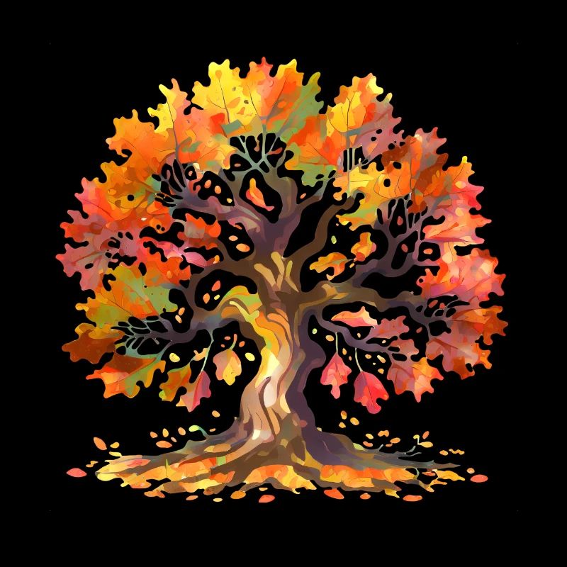 Eiche mit Herbstlaub Aquarell