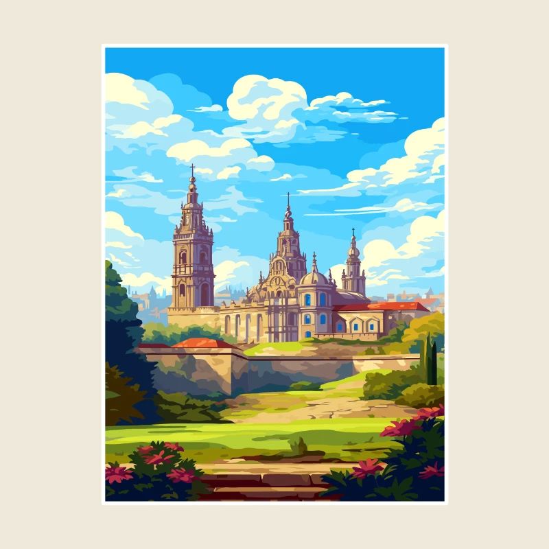 Saint-Jacques-de-Compostelle Espagne Affiche de voyage Vintage