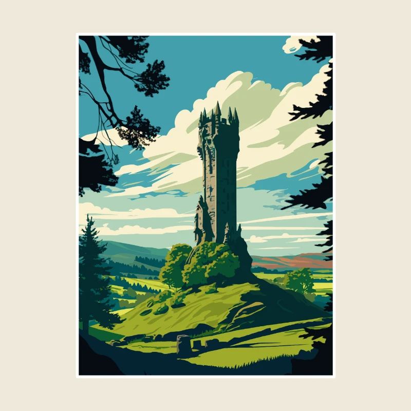 Wallace Monument Ecosse Affiche de voyage Vintage