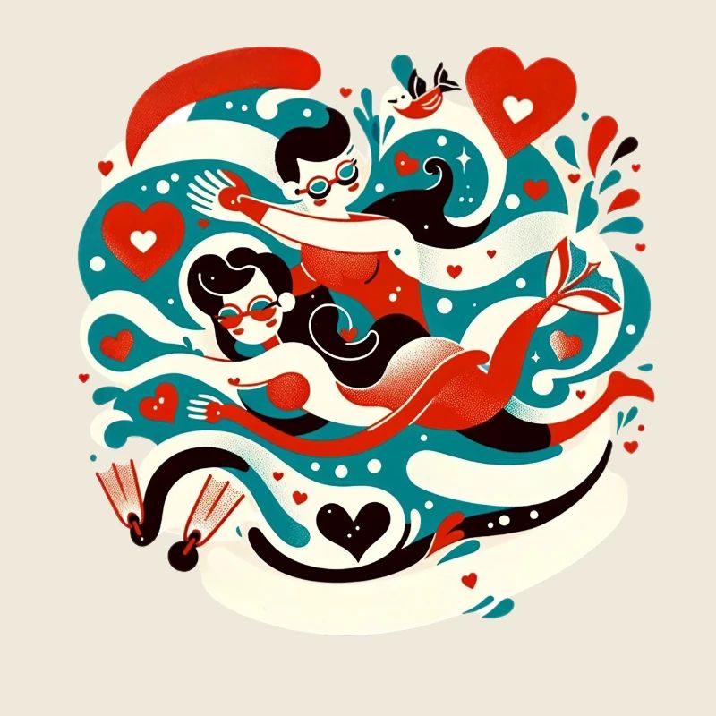 La Saint-Valentin, illustration d’amour passionné de natation