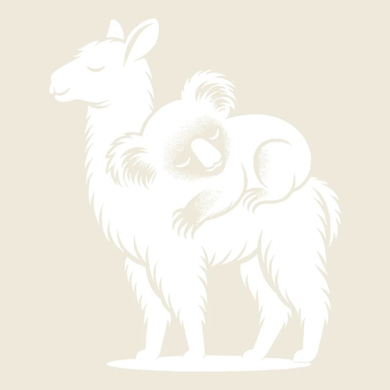Lama drôle avec un koala effrayant sur son dos