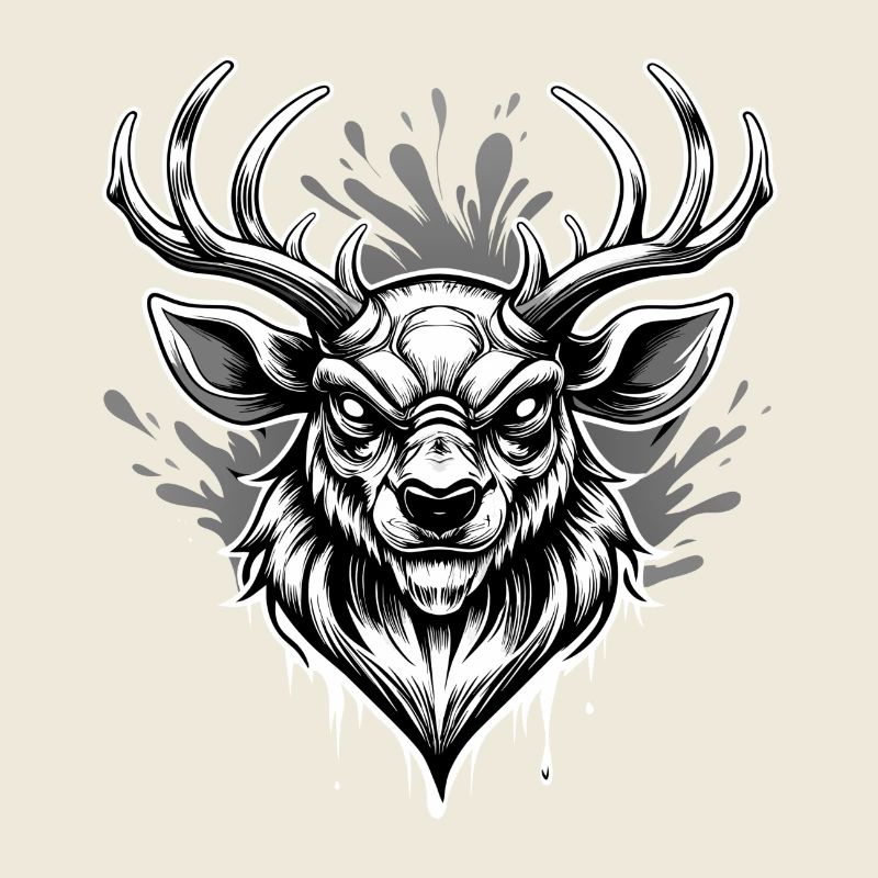 tête de cerf noir et blanc
