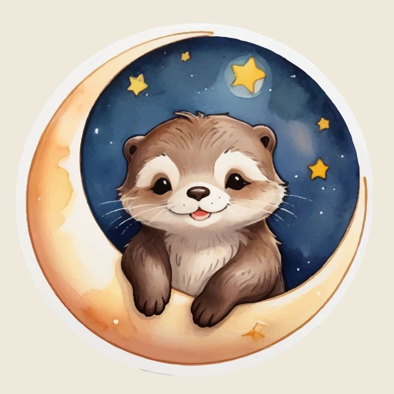 Loutre assise dans la lune