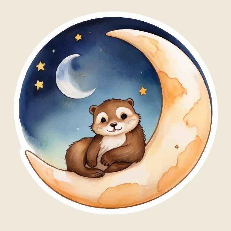 Loutre assise dans la lune