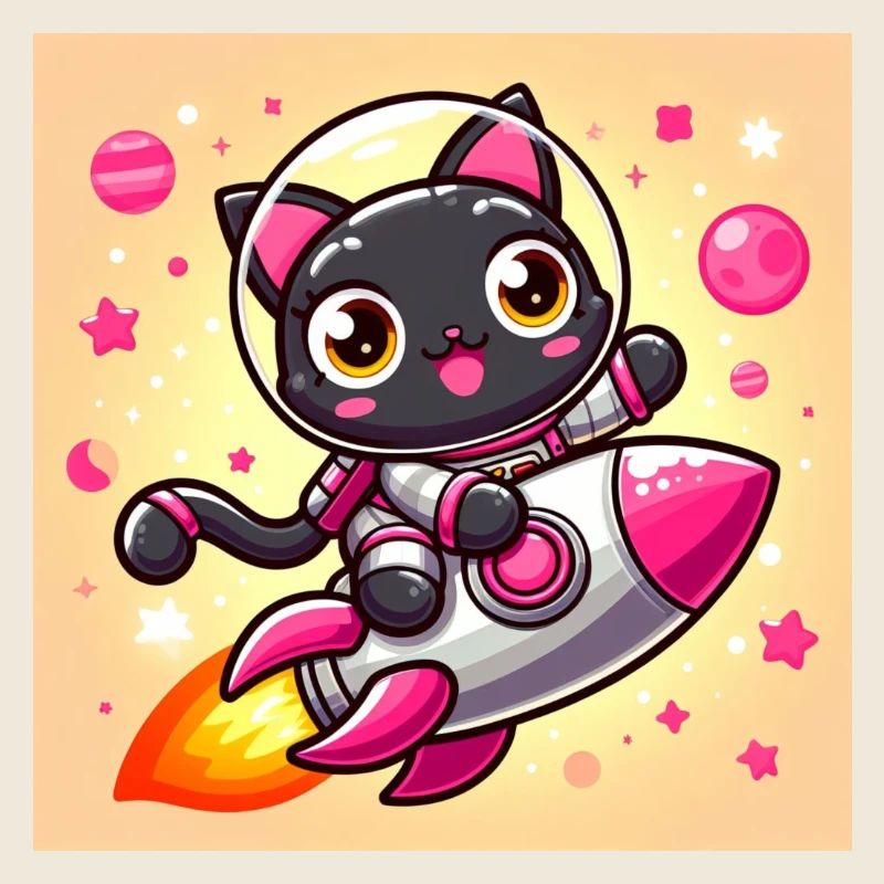 Space Kitty on rocket in space