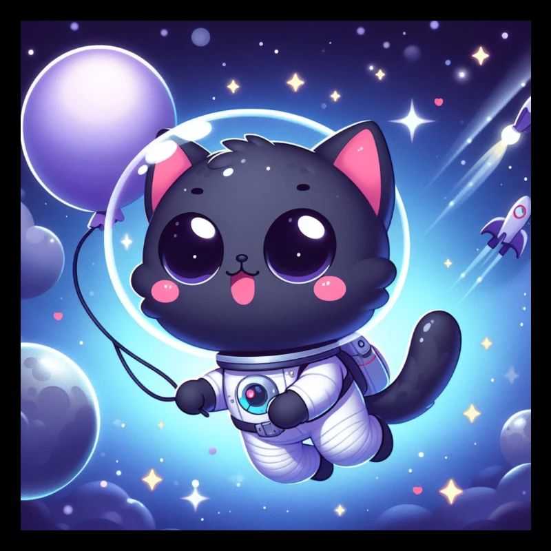 Space Kitty im Weltraum mit einem Ballon
