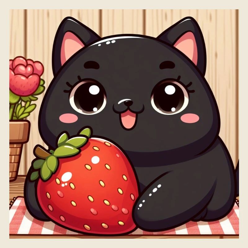 Sweet Kitty Schwarz mit Erdbeere und Blume