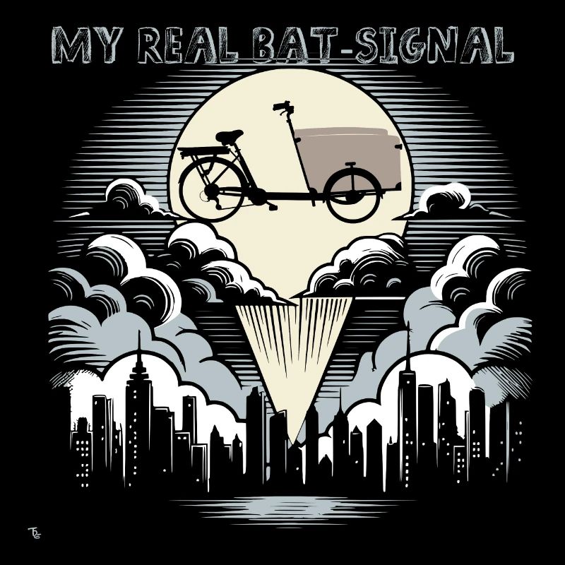 Vélo cargo dans le style Bat-Signal, vélo cargo