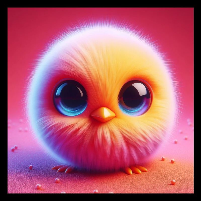 Poussin 3D hyperréalisme jaune avec de grands yeux