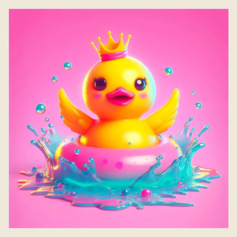 Canard baigneur gai avec couronne en 3D hyperréalisme