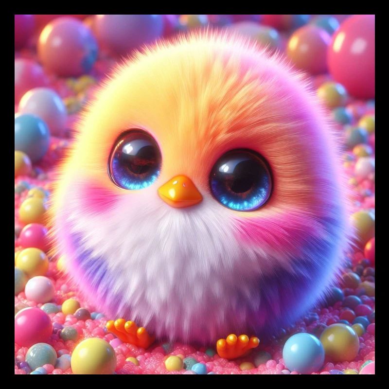 Poussins 3D Hyperréalisme Jaune Blanc avec des boules