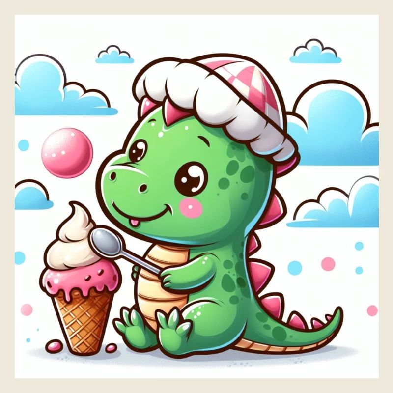 Dino avec chapeau et cornet de glace