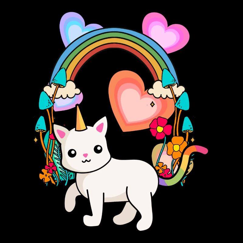 Regenbogen Einhorn Katze Blumen Frühling Sommer