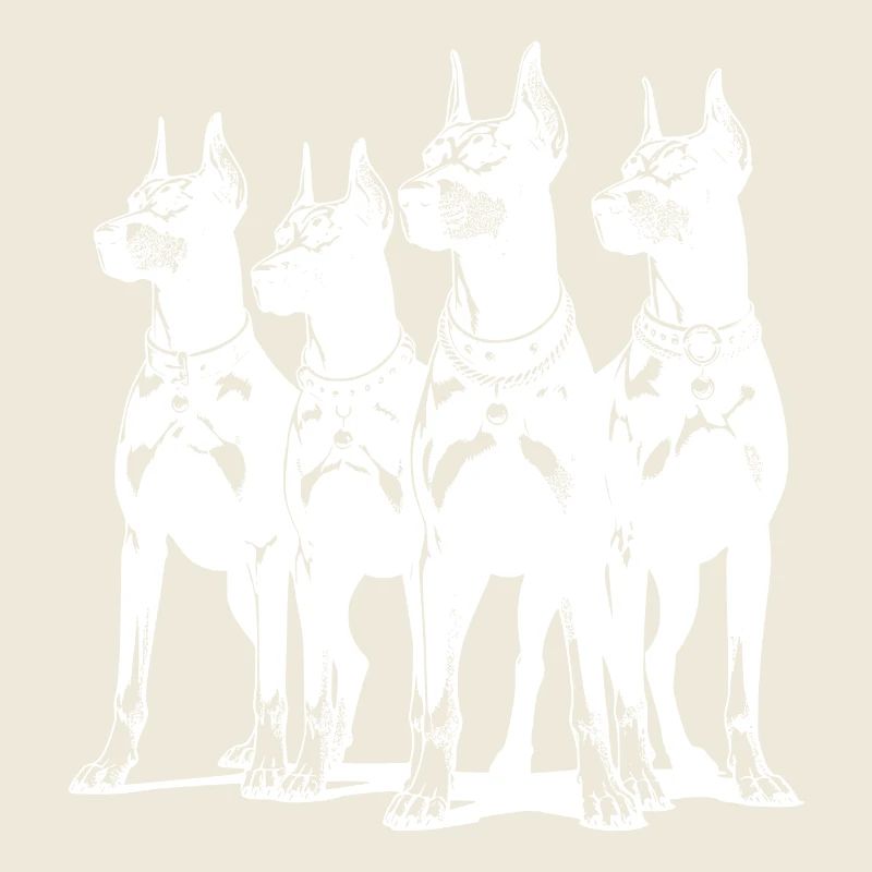 Vier schlaue wachsame Dobermänner Hunde