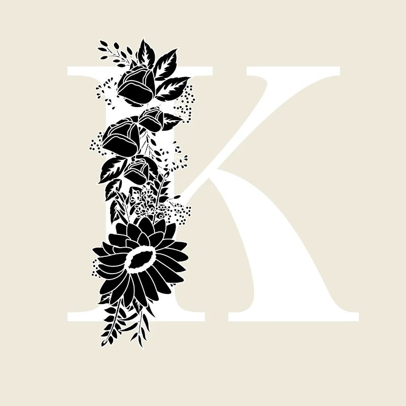 Letter k floral black and white