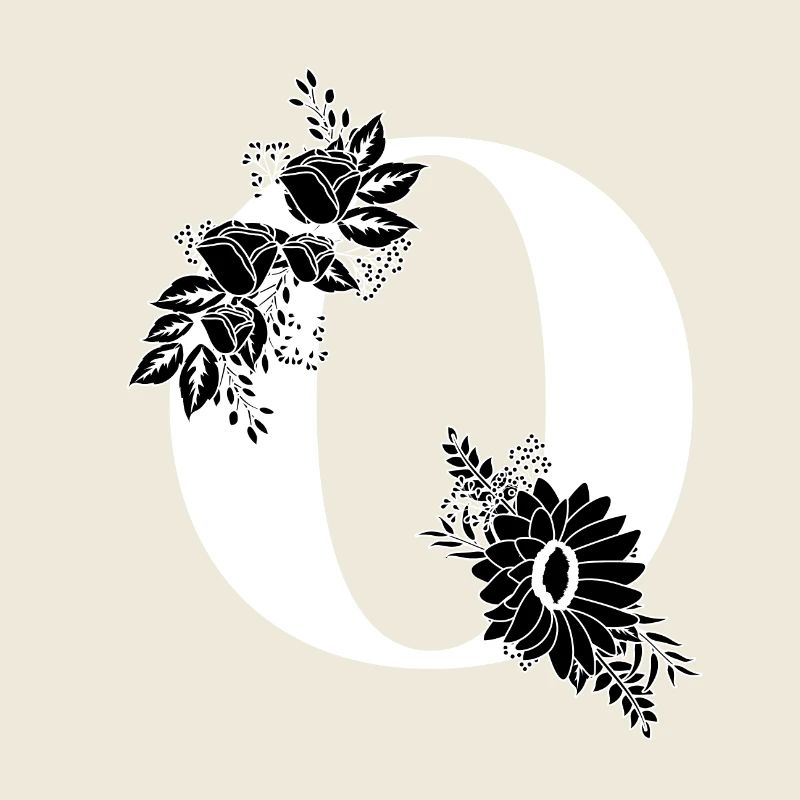 Lettre o floral noir et blanc