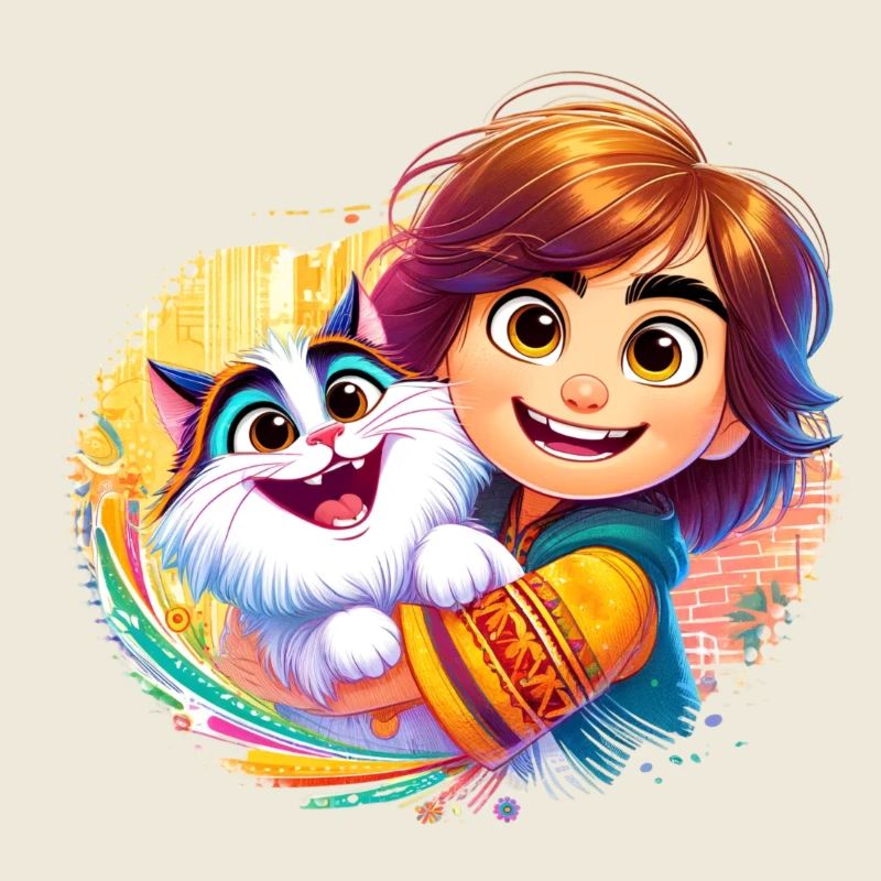Mädchen mit bunter süßer Katze