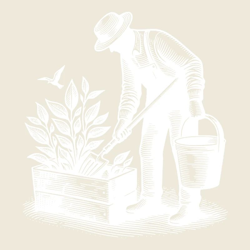 Gärtner bei Gartenarbeit im Hochbeet