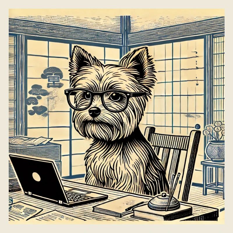 Japan Ukijo e Stil Schreibtisch Yorkshire Terrier