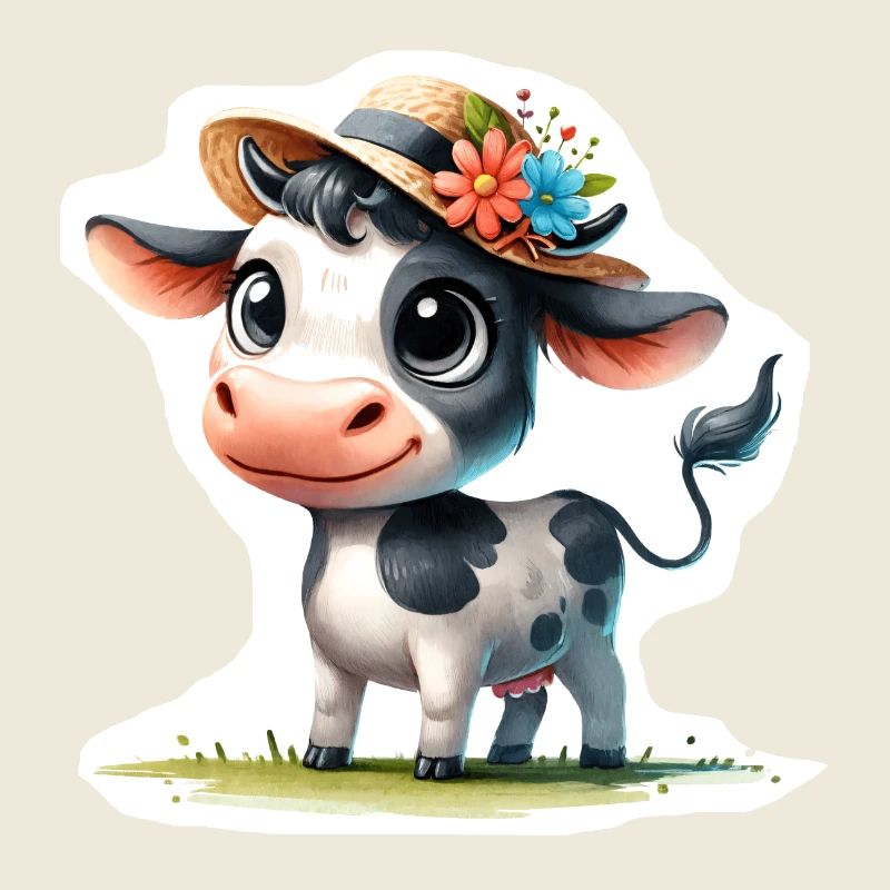 Veau avec chapeau de paille