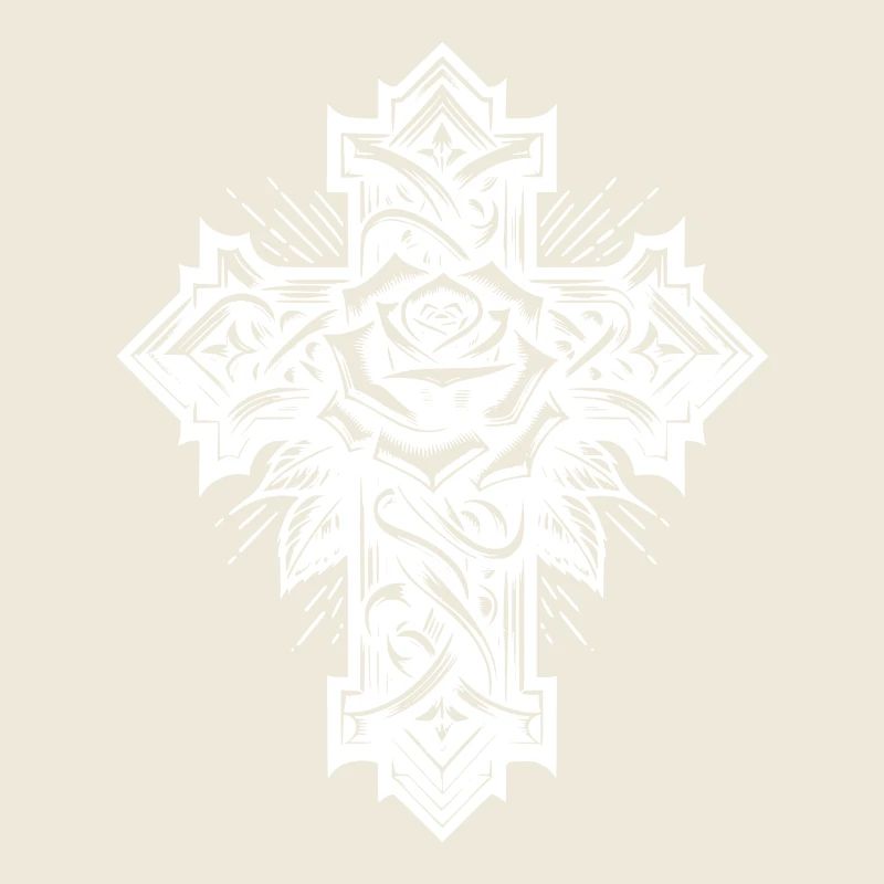 Croix géométrique avec rose et feuilles