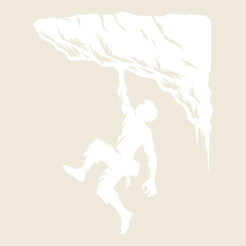 Overhang rock with man free climbing
