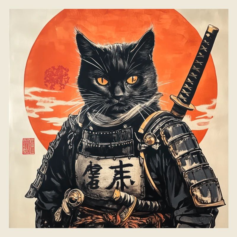 Chat Samouraï Japon Ukiyo-E