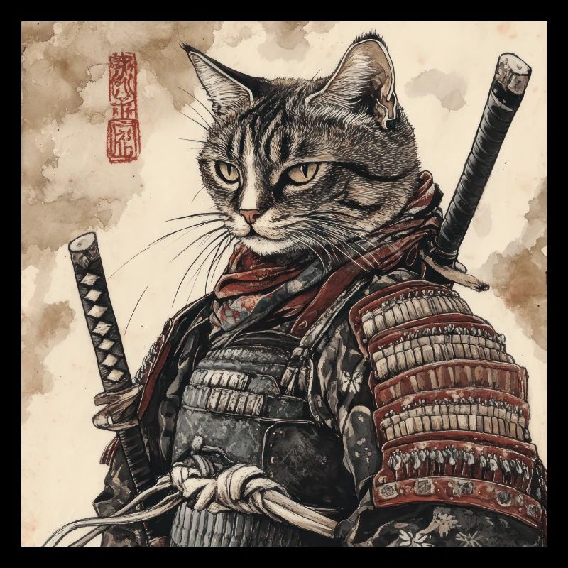 Katze Samurai Japan Ukiyo-E