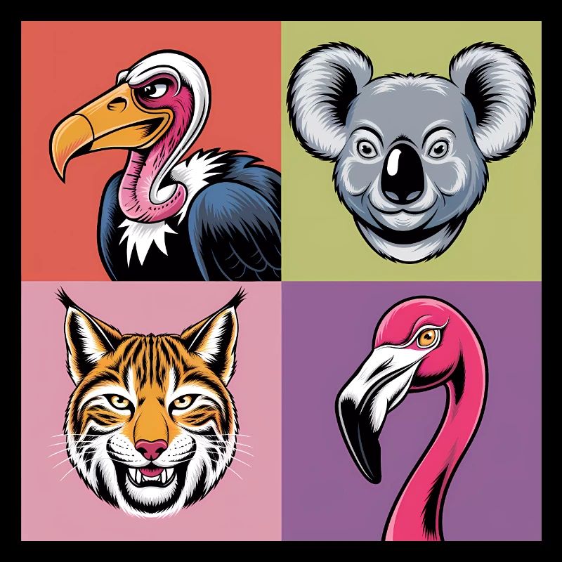 Pop-art Koala Luchs Geier Flamingo bunt Smile