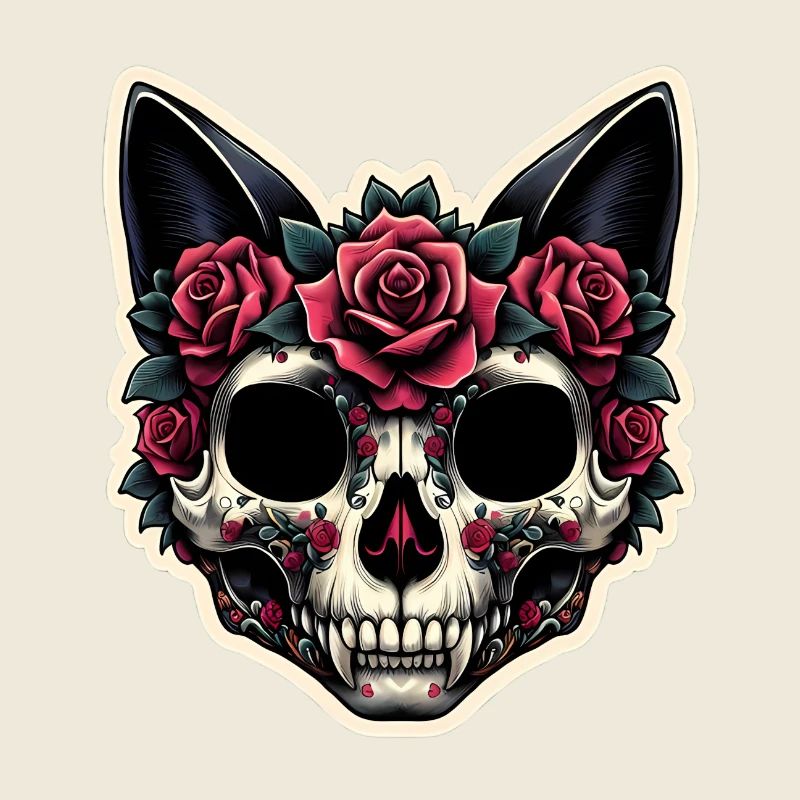 CAT | Cat skull with Roses