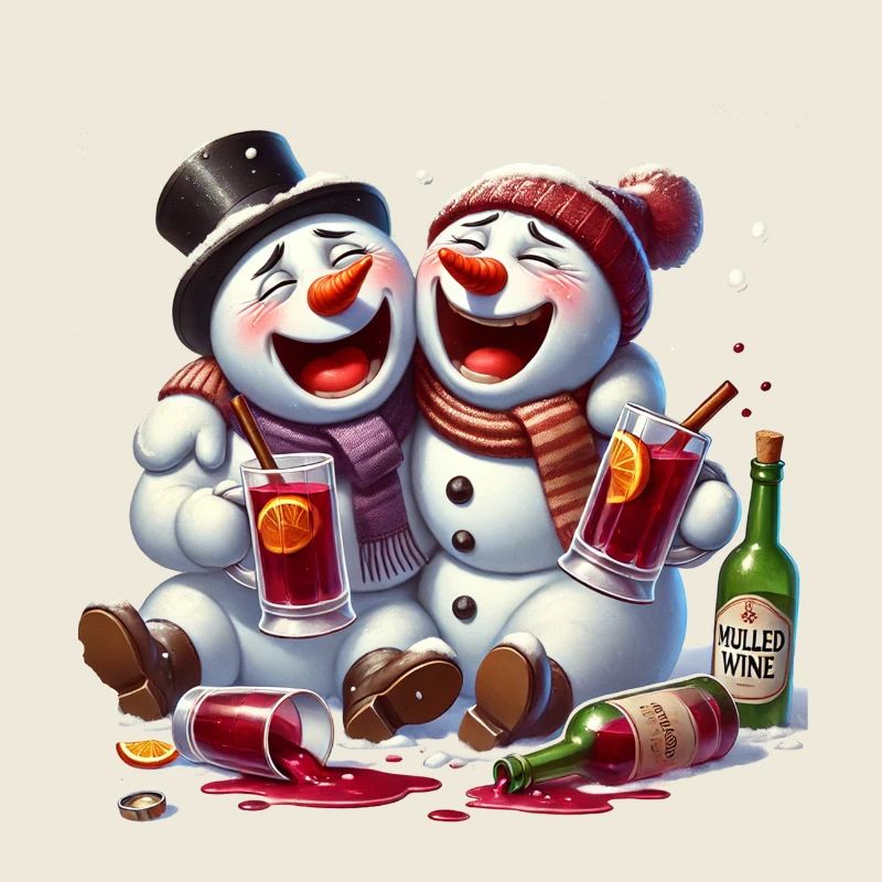 Two drunk snowmen on mulled wine winter