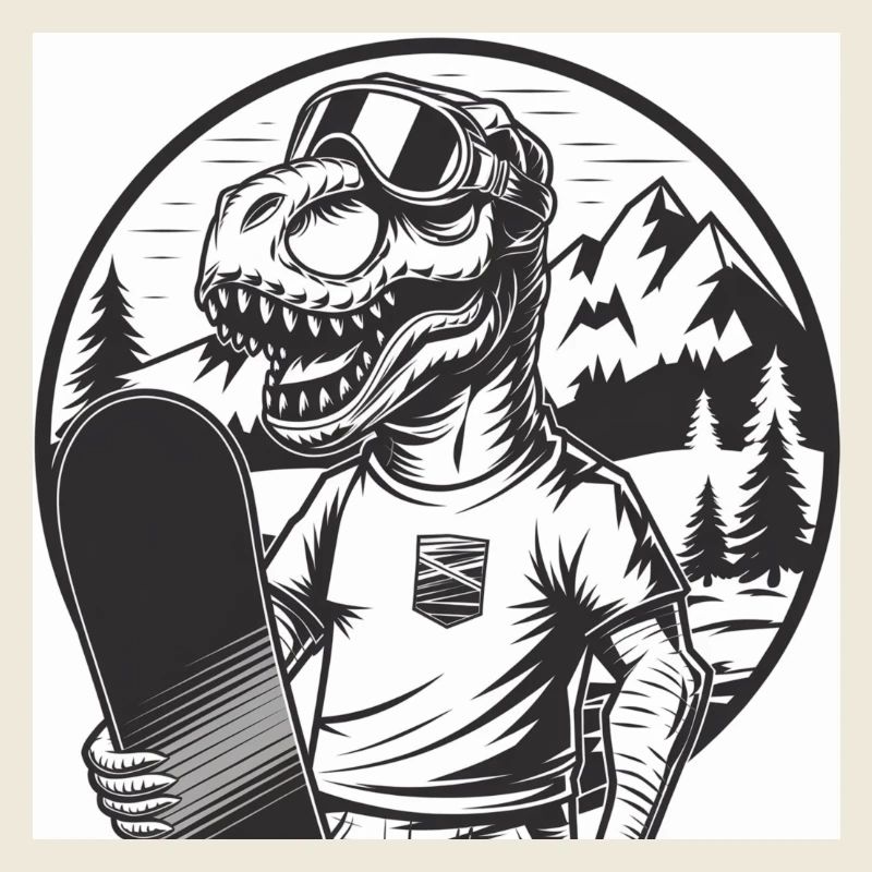 Ski-Rex, der Ski fahrende T-Rex