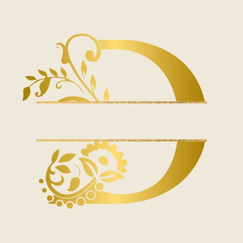 Personalized floral gold letter D - gift idea