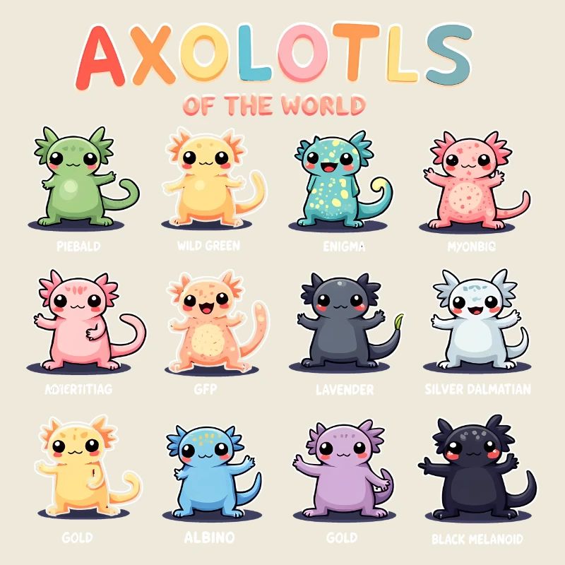 Axolotls du monde Kawaii Types d’axolotls