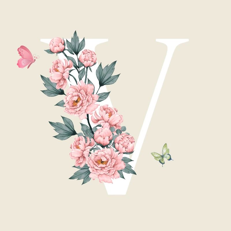 Letter v pink flowers