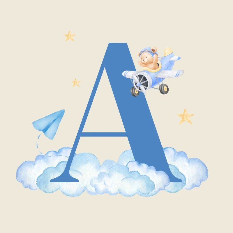 Lettre a bleu nuages avion enfant
