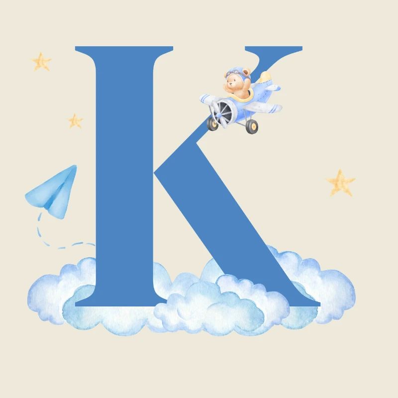 Lettre k bleu nuages avion enfant