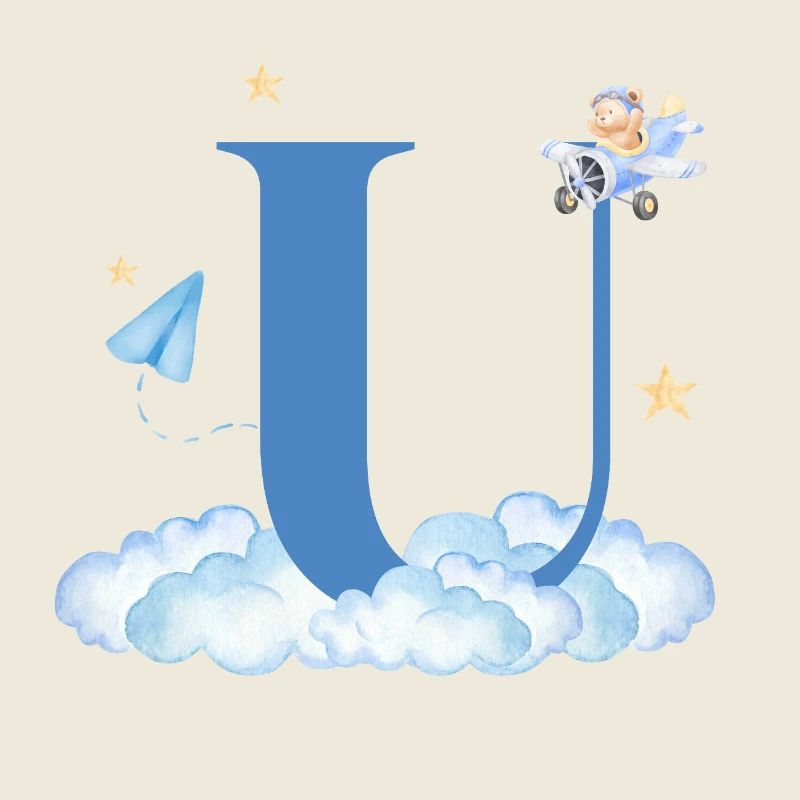 Buchstabe u Blaue Wolken Flugzeug Kind