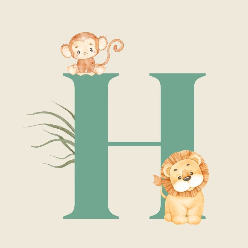 Lettre h vert animaux jungle