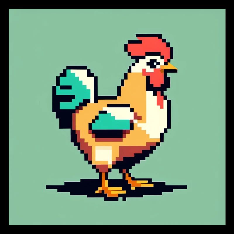 A naughty chicken in retro pixel art