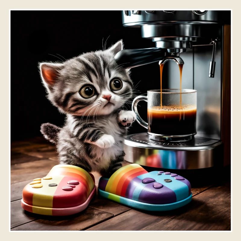 Katze macht kaffeepause