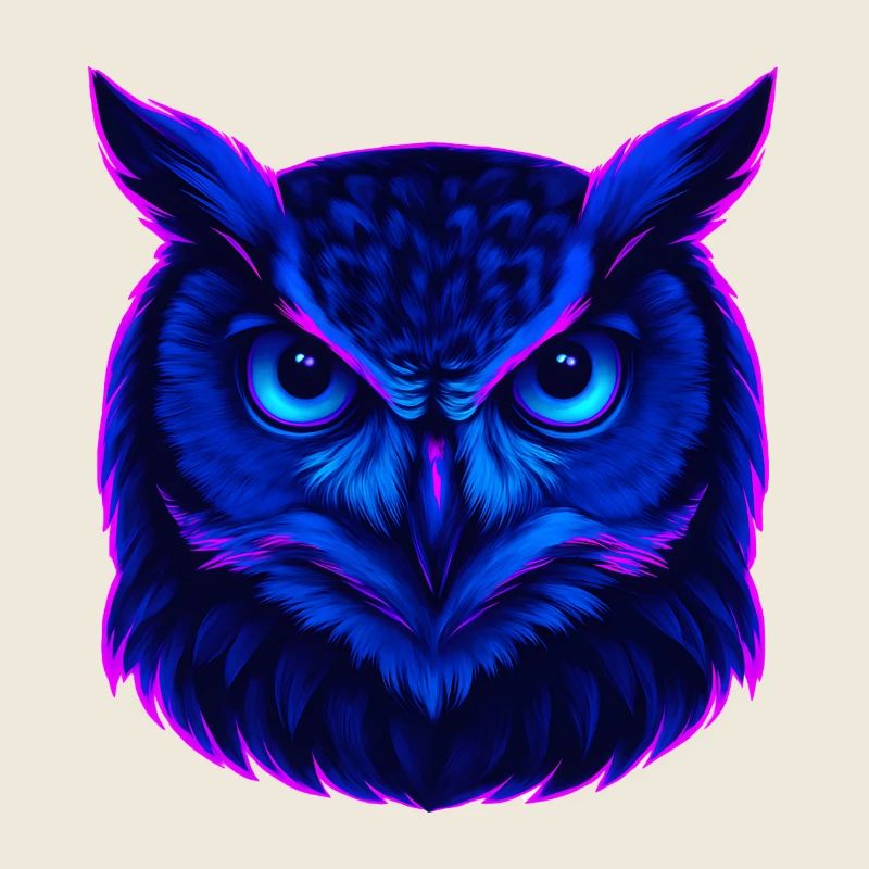 Neonblaue Eule mit intensivem Blick