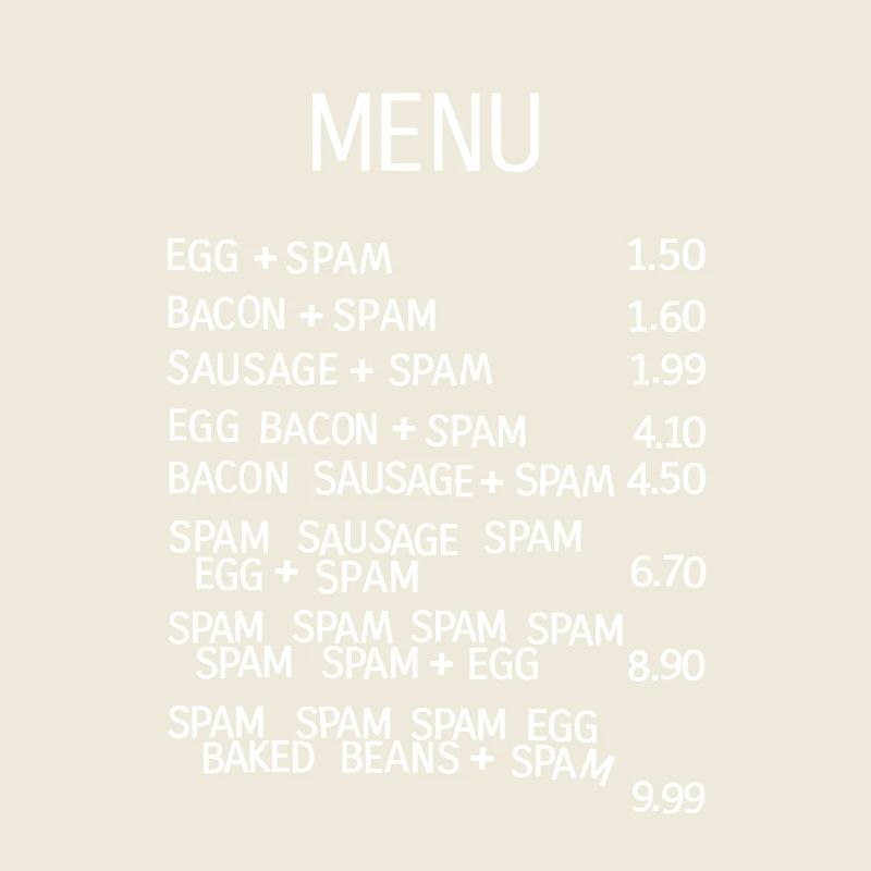 Seriously Pointless Awful Menu