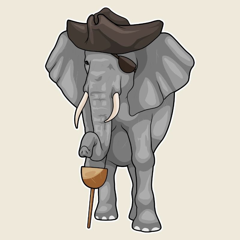 Elephant Pirate Wooden Leg Eye Patch