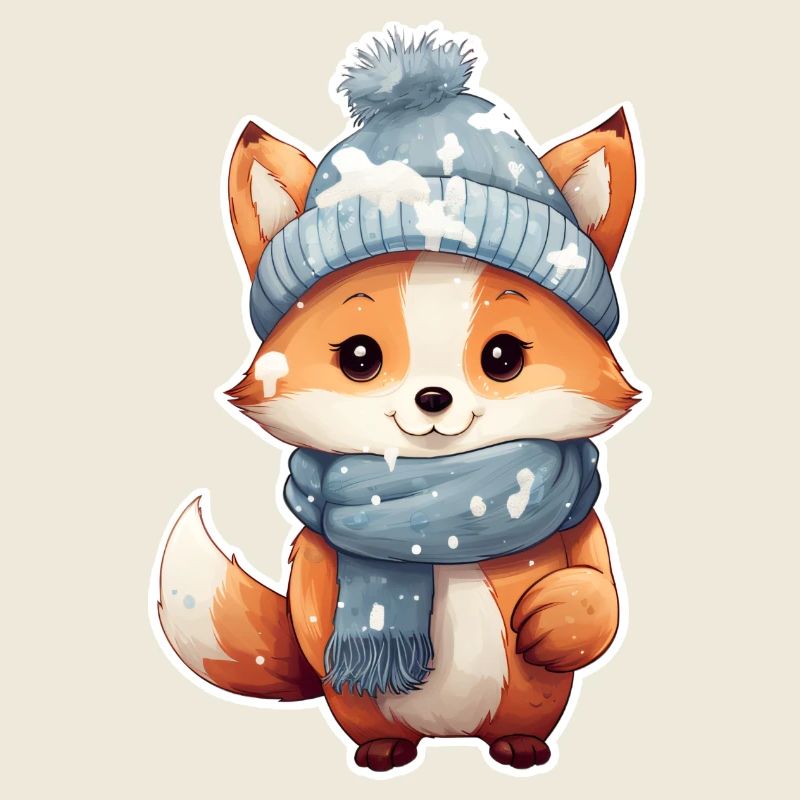 Renard avec chapeau et écharpe