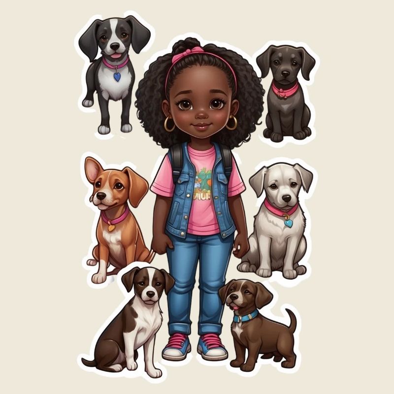 Mädchen mit Hundegruppe Motiv