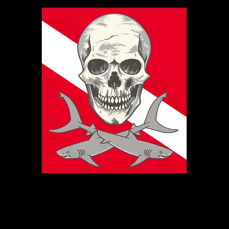 Crâne et requins sur drapeau de plongée