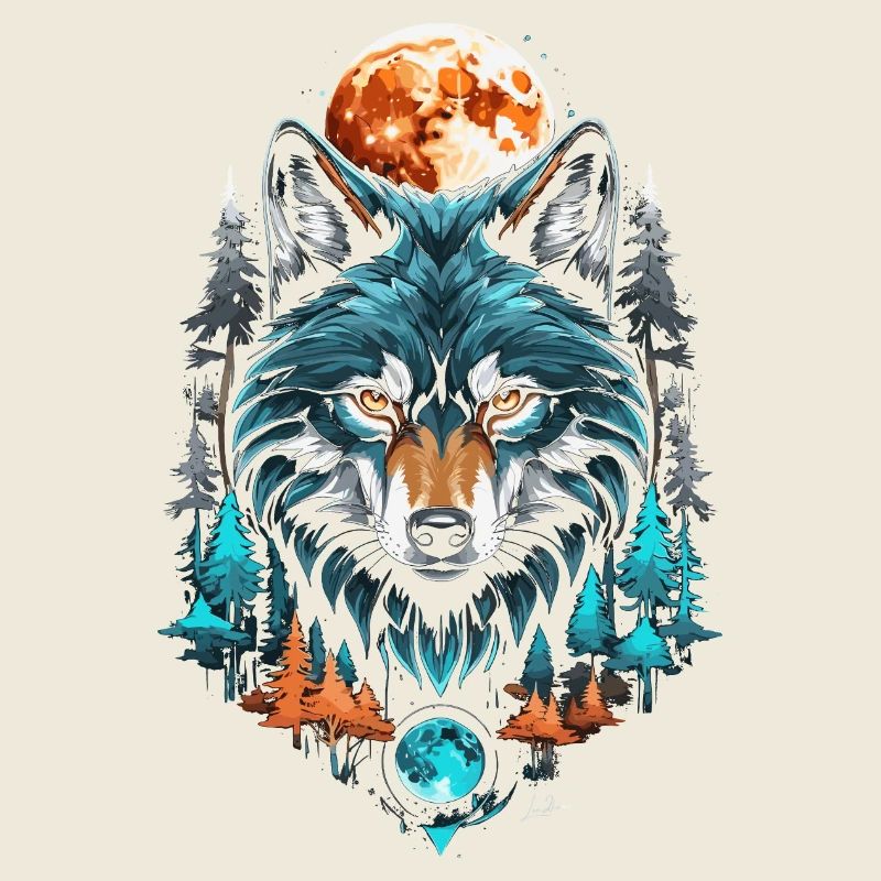 Wolf Geometric Moon Forest