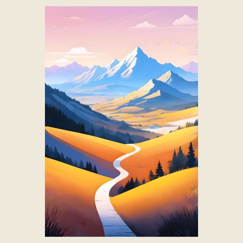 Panoramic view: Mountain path into the evening