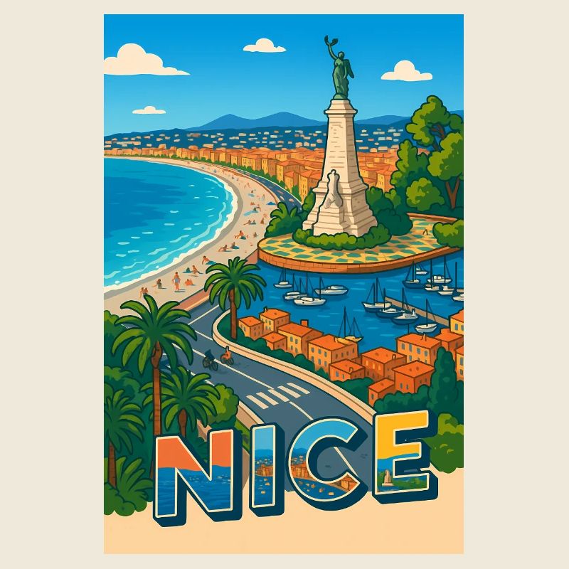  Nice Vue emblématique avec statue et mer